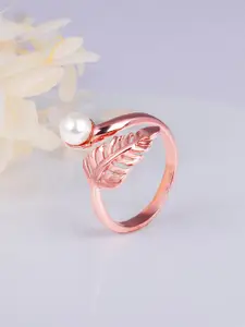 GIVA 925 Sterling Silver Rose Gold-Plated Pearl-Beaded Adjustable Finger Ring