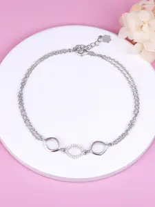 GIVA 925 Sterling Silver Rhodium-Plated Stone-Studded Anklet