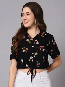 The Dry State Floral Printed Shirt Style Crop Top