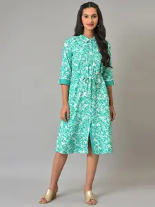 AURELIA Floral Printed Roll Up Sleeves Shirt Style Dress