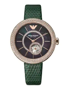 Emporio Armani Women Embellished Leather Automatic Motion Powered Watch AR60069IT-Multi