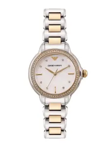 Emporio Armani Women Mother of Pearl & Embellished Dial & Stainless Steel Watch AR11524