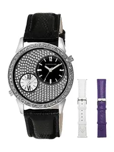 GIORDANO Women Embellished Dial & Leather Straps Analogue Watch 60070-01