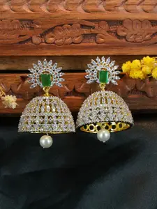 GRIIHAM Gold Plated Dome Shaped CZ Studded Jhumkas Earrings