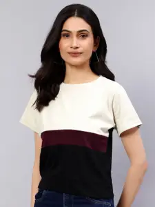 DIAZ Women Colourblocked Cotton T-shirt