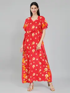 LacyLook Floral Printed Pure Cotton Kaftan Maxi Nightdress