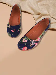 FABBMATE Women Floral Printed Ballerinas With Embellished