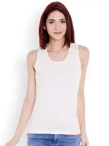 Style Quotient Women Off-White Solid Tank Pure Cotton Top