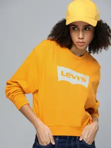Levis Women Pure Cotton Brand Logo Printed Drop Shoulders Sweatshirt