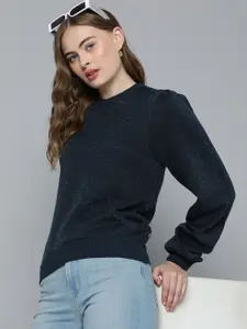 Levis Women Solid Round Neck Long Sleeves Pullover