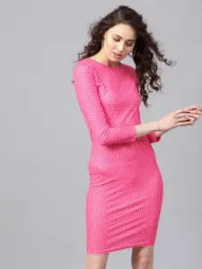 SASSAFRAS Women Pink Printed Bodycon Dress