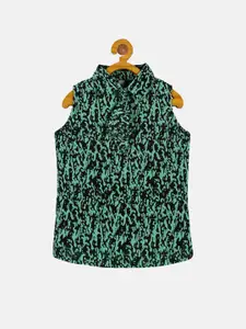 KiddoPanti Girls Abstract Printed Georgette Shirt Style Top