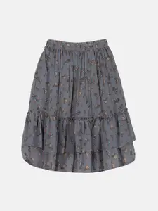 KiddoPanti Girls Printed Layered Flared Skirt
