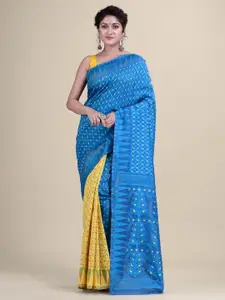 Laa Calcutta Blue & Mustard Woven Design Jamdani Saree
