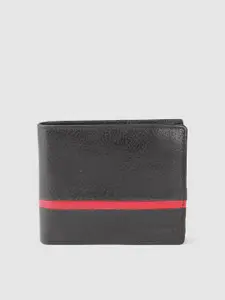 Woodland Men Striped Detail Leather Two Fold Wallet