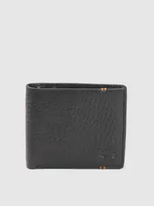 Woodland Men Abstract Textured Leather Two Fold Wallet