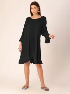 DressBerry V-Neck Bell Sleeves Crepe A-Line Dress