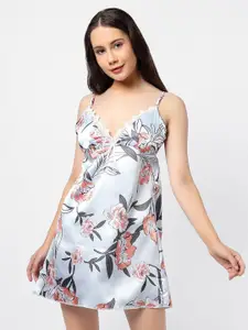 HAUTE SAUCE by  Campus Sutra HAUTE SAUCE by Campus Sutra Floral Printed Satin Mini Night Dress