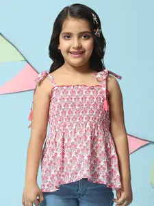 Biba Girls Floral Printed Smocked Cotton Top