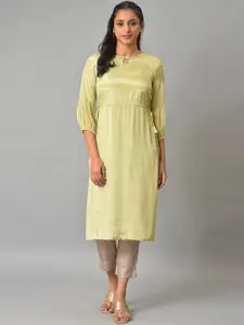 AURELIA Keyhole Neck Puff Sleeves Thread Work Straight Kurta