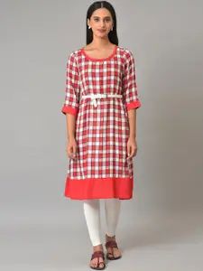 AURELIA Checked Knee Length A-Line Kurta