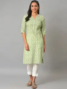 AURELIA Ethnic Printed V-Neck Straight Pure Cotton Kurta