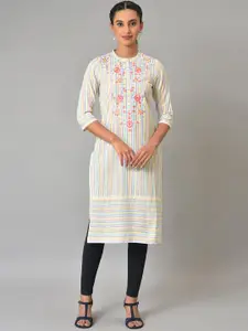 AURELIA Floral Embroidered Pure Cotton Kurta