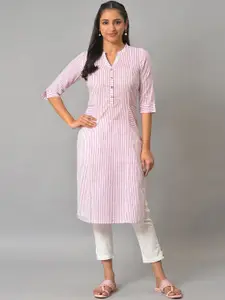 AURELIA Mandarin Collar Striped Pure Cotton Kurta