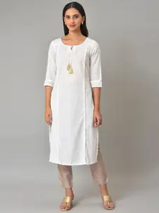 AURELIA Geometric Printed Tie-up Neck Panelled Pure Cotton Kurta