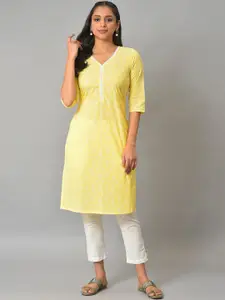 AURELIA Ethnic Motifs Printed V-Neck Straight Pure Cotton Kurta