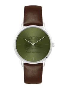 Lacoste Men Brass Dial & Brown Leather Straps Analogue Watch 2011212