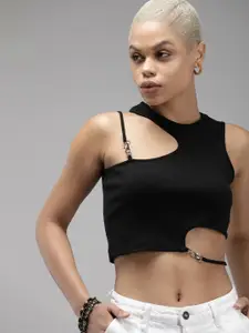 The Roadster Life Co. Solid Fitted Crop Top With Cut-Out Detail