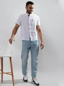 ARMISTO Modern Band Collar Linen Casual Shirt