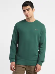Levis Solid Round Neck Knitted Pure Cotton Sweatshirt With Minimal Brand Logo Print Detail