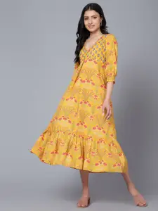Bani Women Floral Printed Cotton A-Line Midi Ethnic Dress