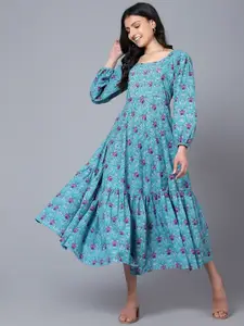 Bani Women Floral Printed Fit And Flare Cotton Midi Dress