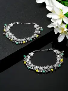 YouBella Set Of 2 Silver-Plated Beaded Anklets