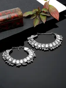 YouBella Set Of 2 Silver-Plated Beaded Anklets