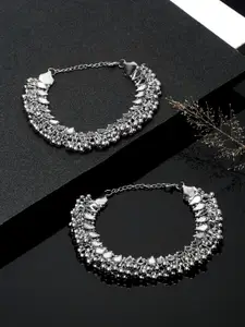 YouBella Set Of 2 Silver-Plated Beaded Anklets