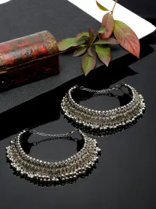 YouBella Set Of 2 Silver-Plated Stone Studded & Beaded Anklets
