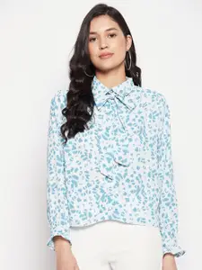 Madame Spread Collar Abstract Printed Tie-Up Casual Shirt