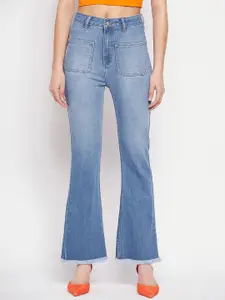 Madame Women Frayed Hem Light Fade Cotton Bootcut  Jeans