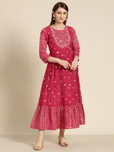 Juniper Embroidered Midi Ethnic Dress With Tie-Up Detail