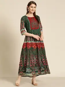 Juniper Georgette Embroidered Printed Maxi Ethnic Dress