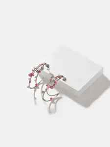 SHAYA Silver Plated Heart Shaped Oxidised Half Hoop Earrings