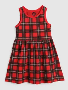 YK Girls Checked Cotton Fit & Flare Dress