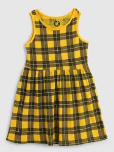 YK Girls Checked Round Neck Cotton Fit And Flare Dress