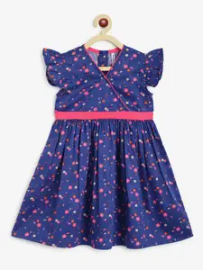 Campana Girls Short Sleeves Knee Length Fit and Flare Printed Cotton Dress