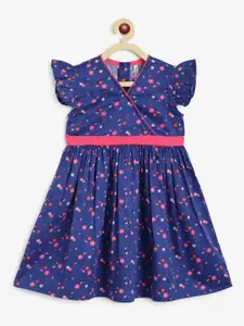 Campana Girls Short Sleeves Knee Length Fit and Flare Printed Cotton Dress