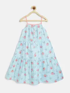 Campana Girls Sleeveless Below Knee Length Empire Printed Cotton Dress